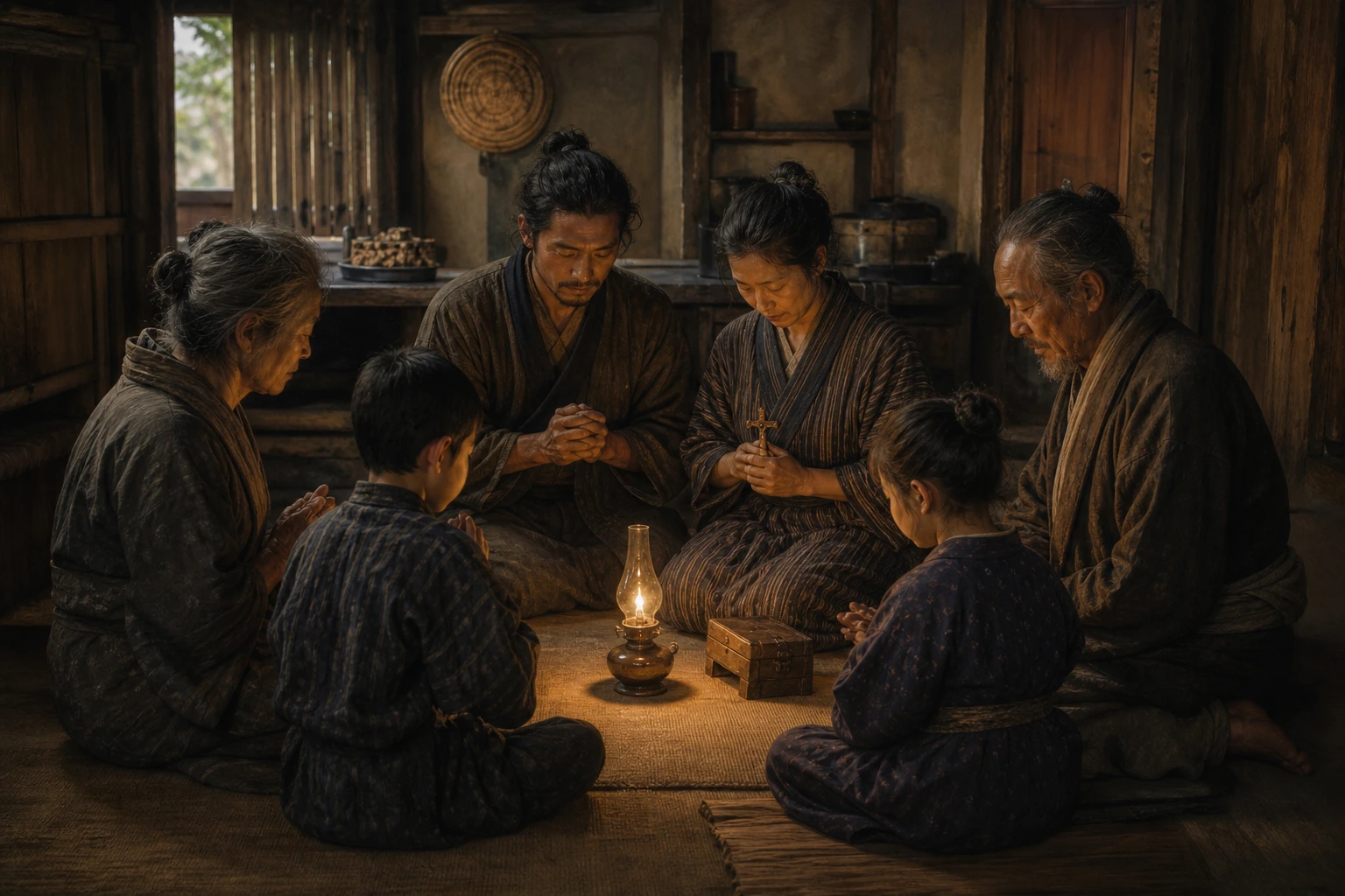Una familia de cristianos escondidos de Japón transmite en voz baja una oración entre generaciones.
