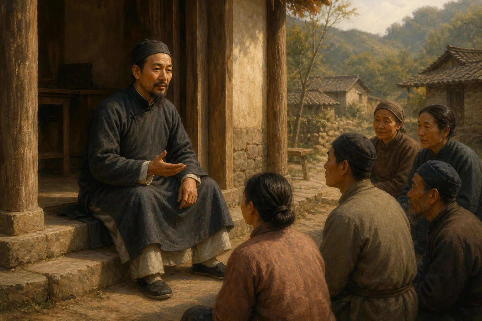San Pedro Liu Wenyuan retoma la catequesis con vecinos de una aldea china después de su destierro.