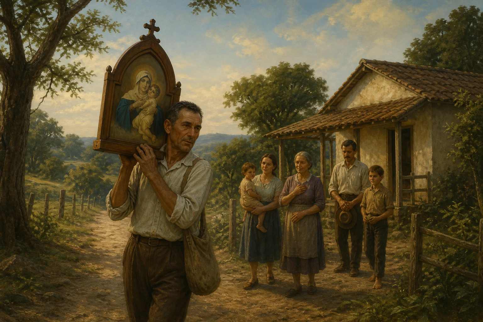 João Luiz Pozzobon camina por el sur de Brasil llevando la imagen peregrina hacia una familia.