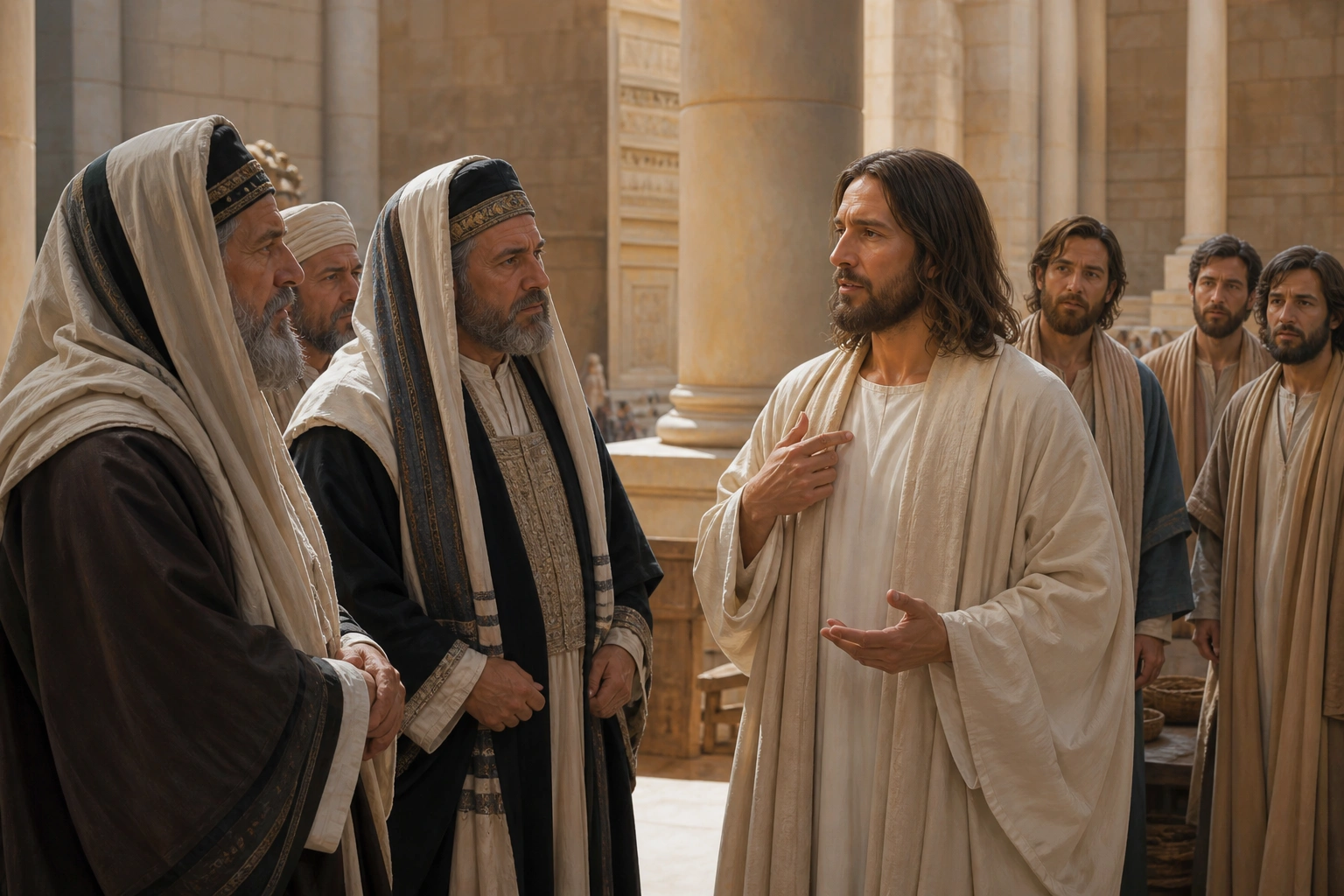 Jesús habla de su cuerpo como templo ante dirigentes y discípulos.