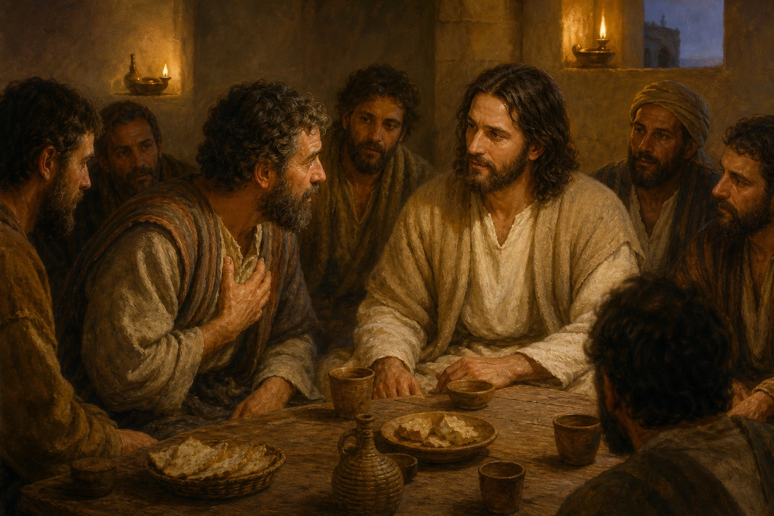Pedro promete seguir a Jesús durante la última cena.