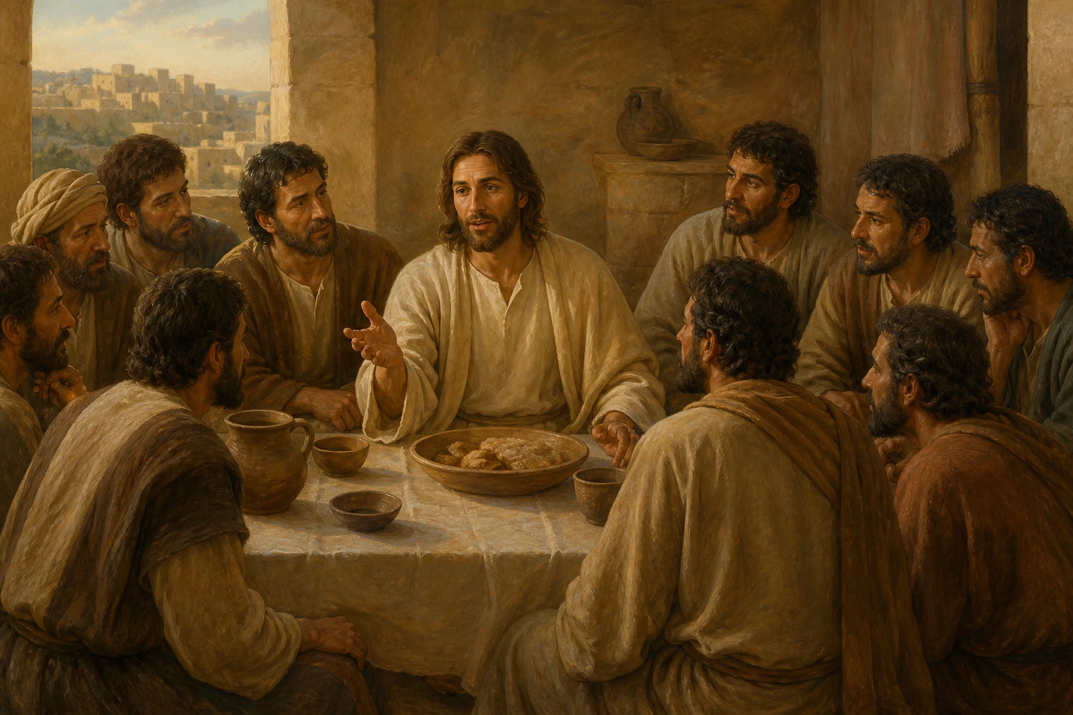 Jesús deja una promesa de paz a los discípulos antes de su partida.