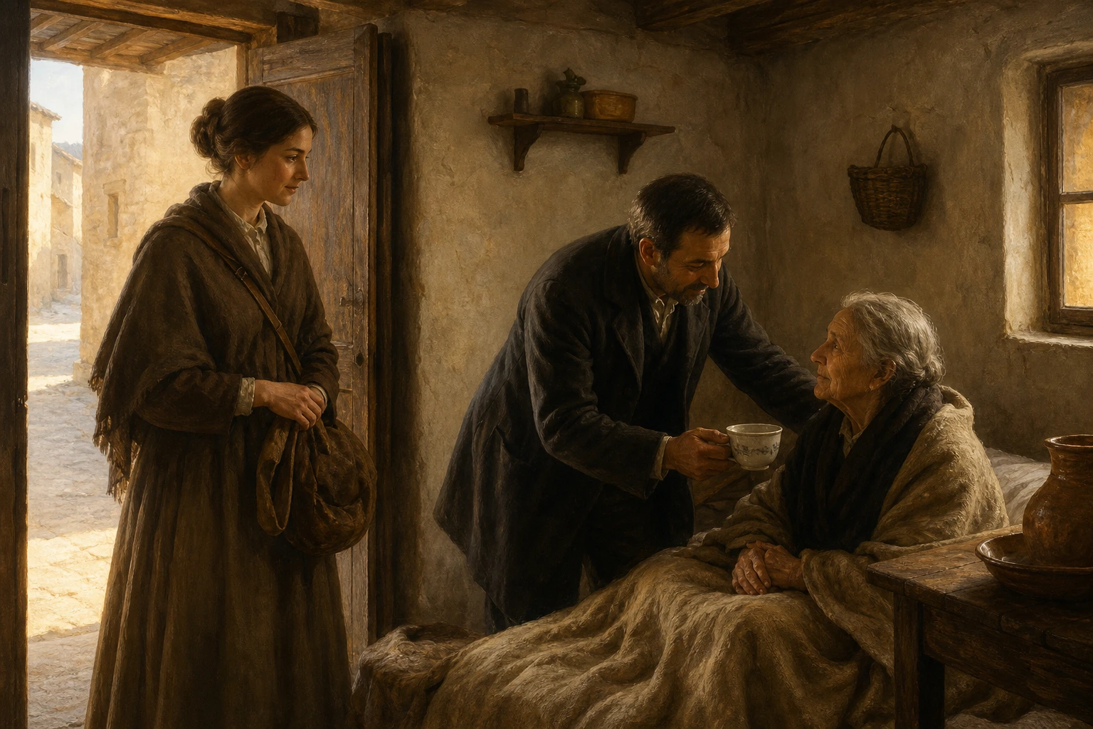 Teresa Jornet contempla el cuidado delicado de una anciana pobre en Barbastro.