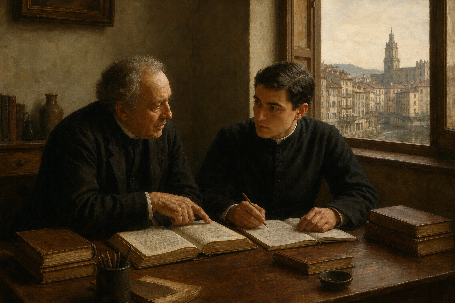 Mariano José de Ibargüengoitia estudia Teología en privado junto a un maestro en el Bilbao del siglo XIX.