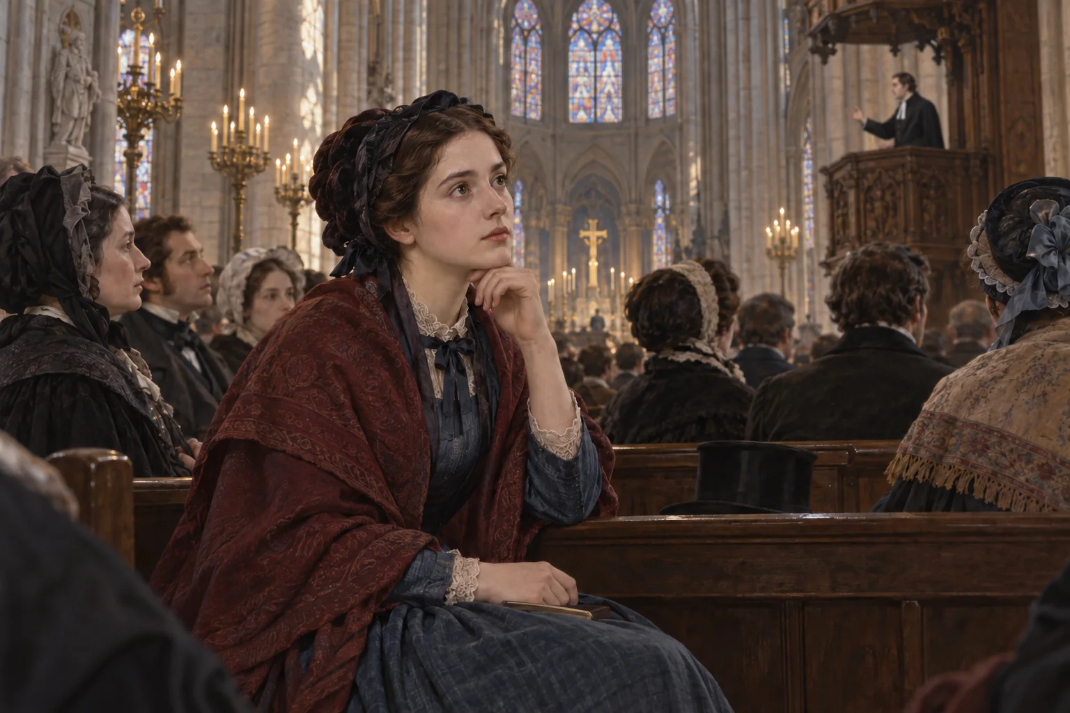 Anne-Eugénie Milleret escucha con atención la predicación de Lacordaire en Notre-Dame de París en 1836.