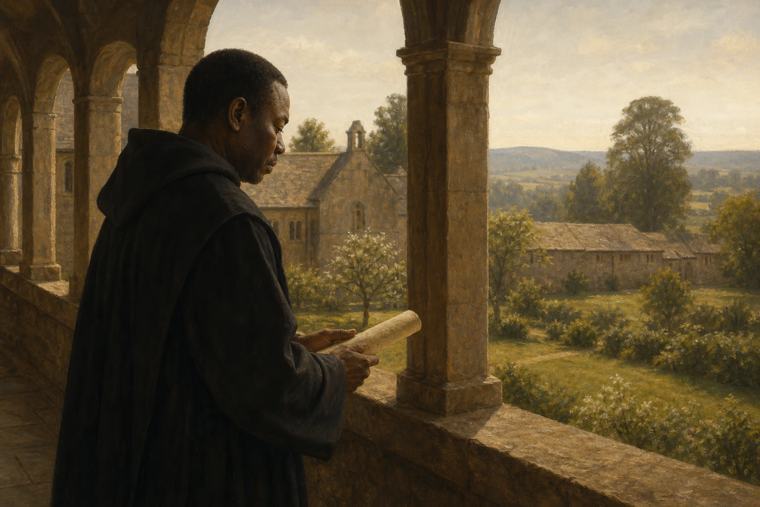 Cyprian Michael Tansi contempla en un claustro la semilla del monasterio que soñó para Nigeria.