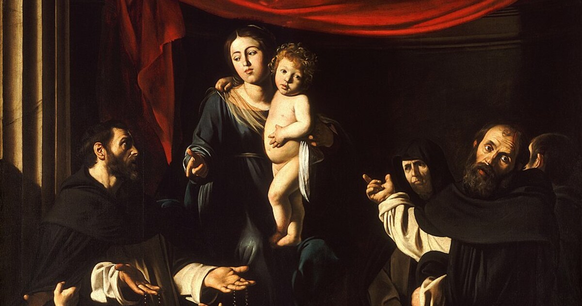 La Virgen María con el Niño Jesús entregando el Rosario a Santo Domingo de Guzmán