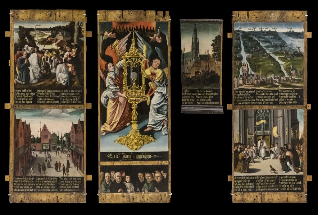 Retablo del siglo XVI con escenas de la tradición del Sacramento de Niervaart y su traslado a Breda