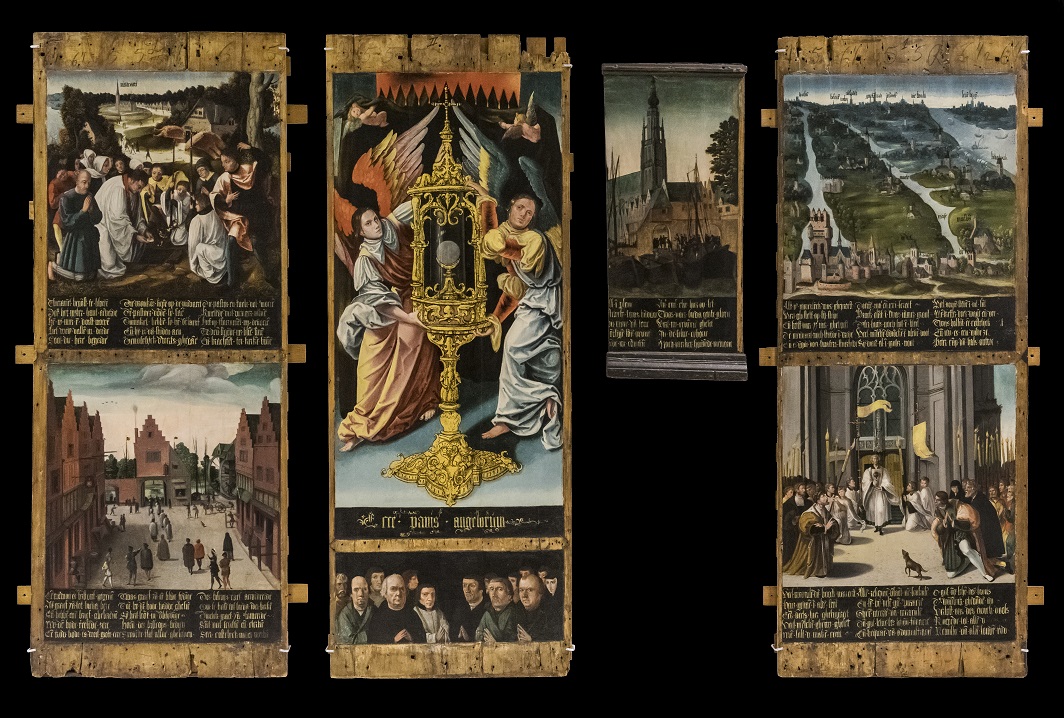Retablo del siglo XVI con escenas de la tradición del Sacramento de Niervaart y su traslado a Breda