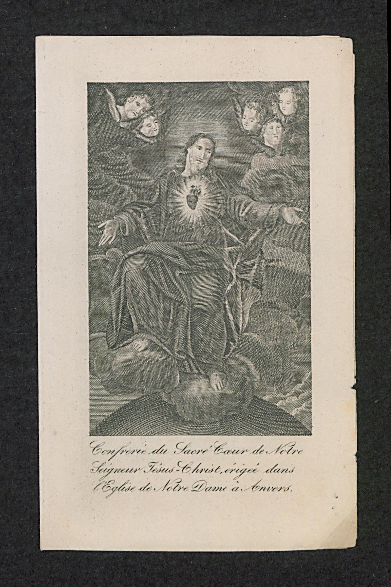 Grabado histórico del Sagrado Corazón de Jesús, obra anónima de 1834