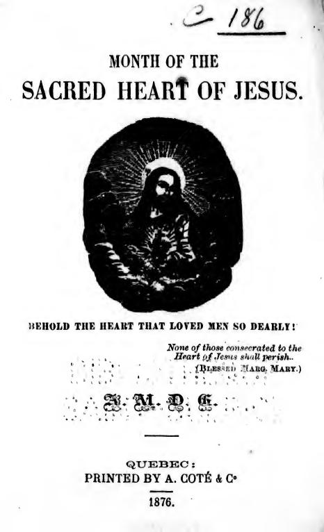 Portada canadiense de 1876 dedicada al Mes del Sagrado Corazón de Jesús